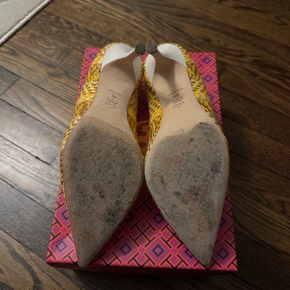 Tory Burch Yellow and White Woven Heels - Picture 5 of 5